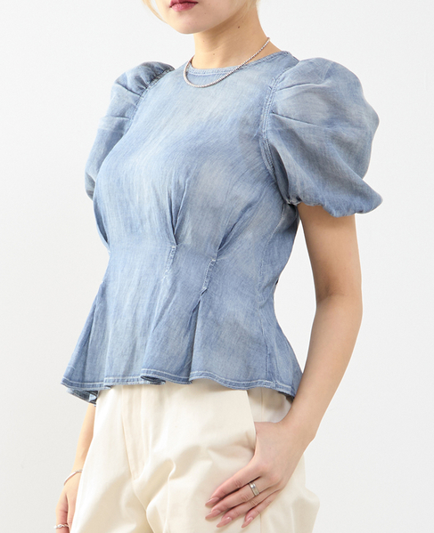 【A_/エース】シアーデニムパフブラウス 詳細画像 ケミカルウォッシュ 2
