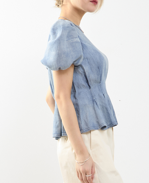 【A_/エース】シアーデニムパフブラウス 詳細画像 ケミカルウォッシュ 3
