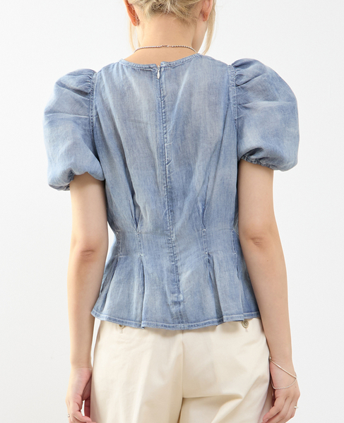 【A_/エース】シアーデニムパフブラウス 詳細画像 ケミカルウォッシュ 4
