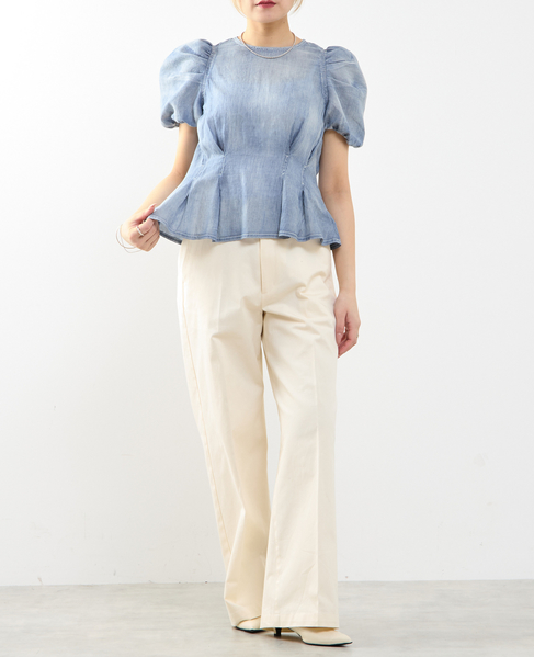 【A_/エース】シアーデニムパフブラウス 詳細画像 ケミカルウォッシュ 5