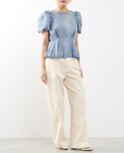 【A_/エース】シアーデニムパフブラウス 詳細画像 ケミカルウォッシュ 7