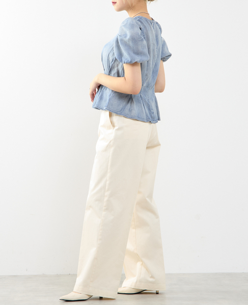 【A_/エース】シアーデニムパフブラウス 詳細画像 ケミカルウォッシュ 9