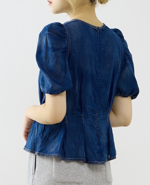 【A_/エース】シアーデニムパフブラウス 詳細画像 インディゴブルー 2