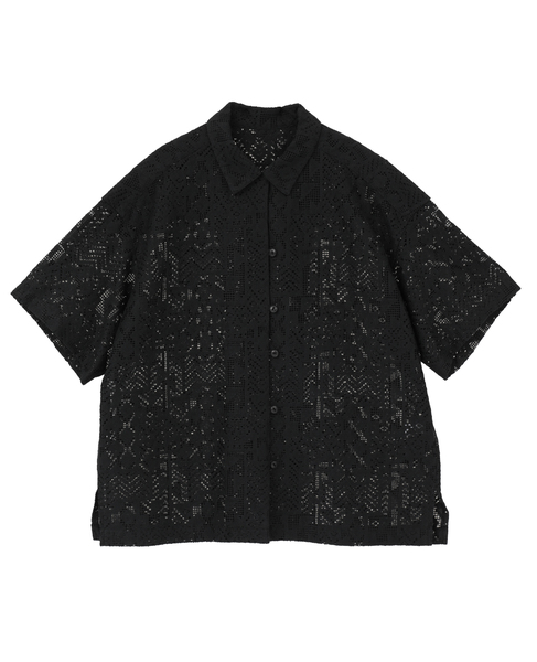 【A_/エース】オープンカラーレースシャツ 詳細画像 ブラック 1