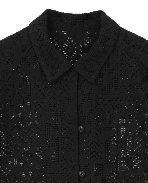 【A_/エース】オープンカラーレースシャツ 詳細画像 ブラック 3