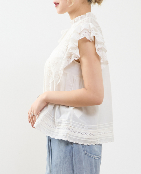 スカラ刺繍フリルブラウス 詳細画像 ホワイト 2