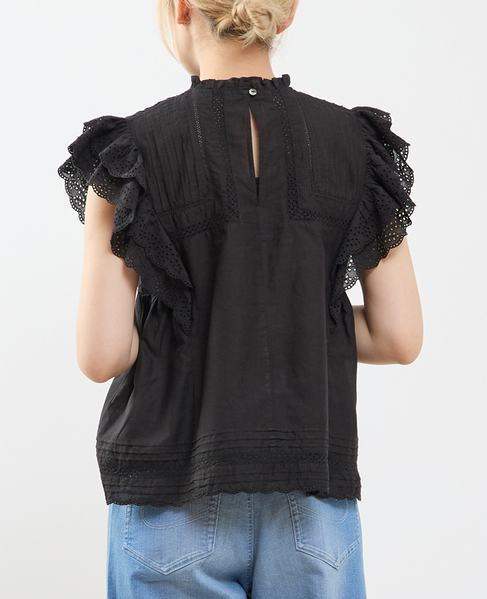 スカラ刺繍フリルブラウス 詳細画像 ブラック 3