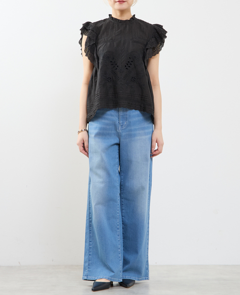 スカラ刺繍フリルブラウス 詳細画像 ブラック 5