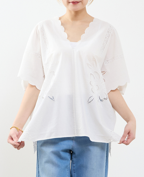 【A_ /エース】インドコットンットワーク刺繍カフタンチュニック 詳細画像 オフホワイト 1