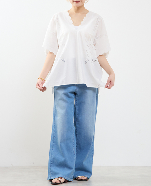 【A_ /エース】インドコットンットワーク刺繍カフタンチュニック 詳細画像 オフホワイト 5