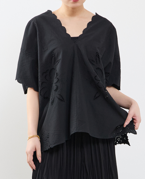 【A_ /エース】インドコットンットワーク刺繍カフタンチュニック 詳細画像 ブラック 1