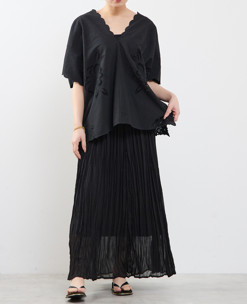 【A_ /エース】インドコットンットワーク刺繍カフタンチュニック 詳細画像 ブラック 4