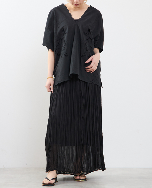 【A_ /エース】インドコットンットワーク刺繍カフタンチュニック 詳細画像 ブラック 5