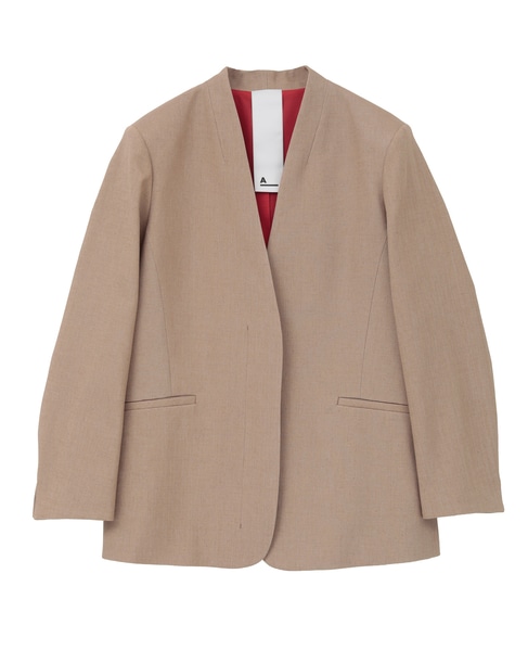 【A_/エース】リネン混ノーカラージャケット 詳細画像 キャメル 1