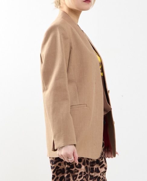 【A_/エース】リネン混ノーカラージャケット 詳細画像 キャメル 2