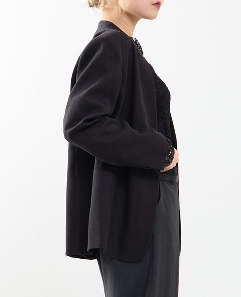 【A_/エース】リネン混ノーカラージャケット 詳細画像 ブラック 2