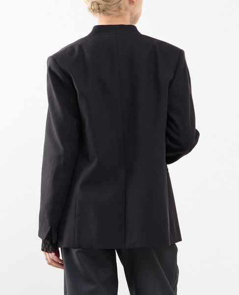 【A_/エース】リネン混ノーカラージャケット 詳細画像 ブラック 3