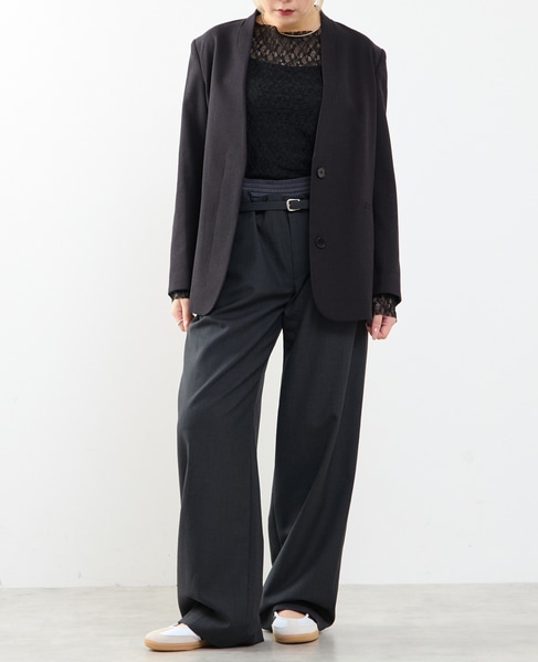 【A_/エース】リネン混ノーカラージャケット 詳細画像 ブラック 4