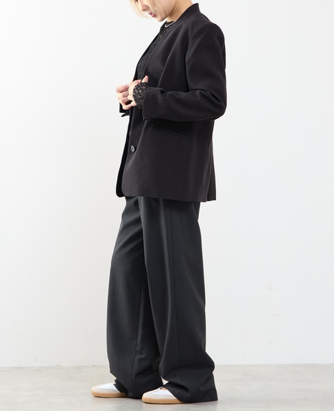 【A_/エース】リネン混ノーカラージャケット 詳細画像 ブラック 6