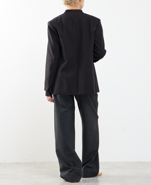 【A_/エース】リネン混ノーカラージャケット 詳細画像 ブラック 7