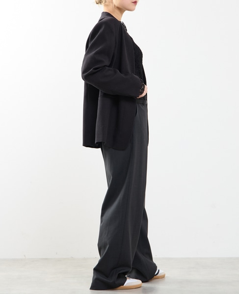 【A_/エース】リネン混ノーカラージャケット 詳細画像 ブラック 8