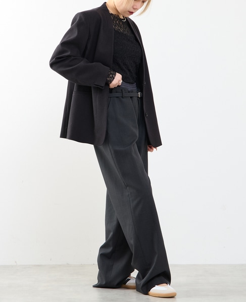 【A_/エース】リネン混ノーカラージャケット 詳細画像 ブラック 9