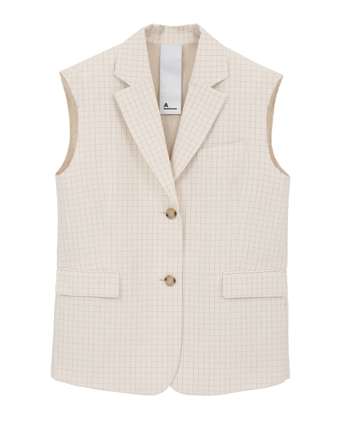 【A_ /エース】カットオフデザイン ノーカラースリーブレスジャケット 詳細画像 ベージュ系その他 13