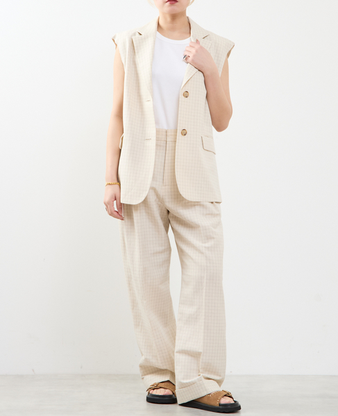 【A_ /エース】カットオフデザイン ノーカラースリーブレスジャケット 詳細画像 ベージュ系その他 5