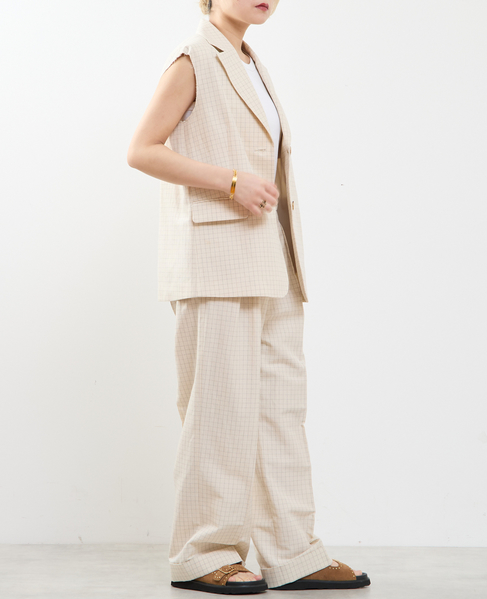 【A_ /エース】カットオフデザイン ノーカラースリーブレスジャケット 詳細画像 ベージュ系その他 6