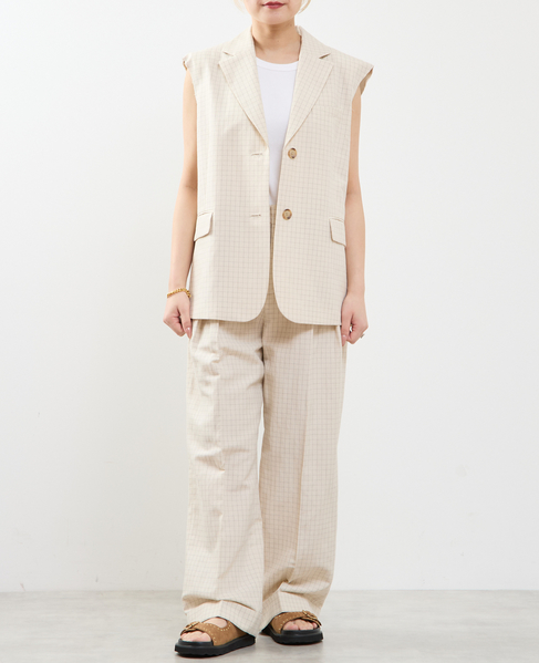 【A_ /エース】カットオフデザイン ノーカラースリーブレスジャケット 詳細画像 ベージュ系その他 7