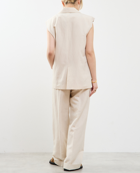 【A_ /エース】カットオフデザイン ノーカラースリーブレスジャケット 詳細画像 ベージュ系その他 9