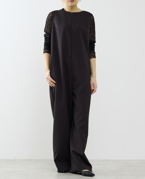 【A_/エース】ドライダブルクロス×レースオールインワン 詳細画像 ブラック 2