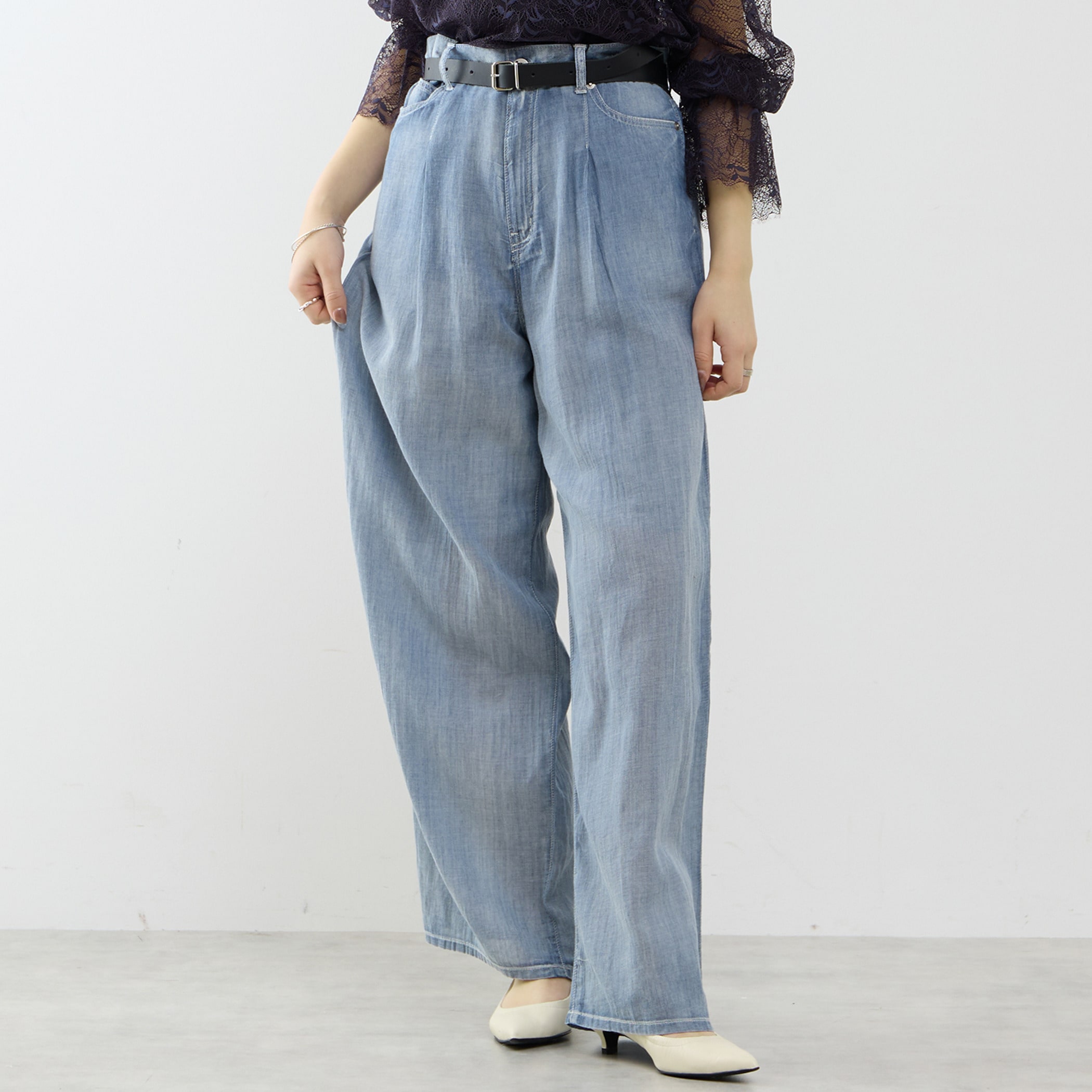 シアーデニムワイドパンツ