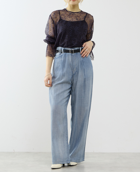 シアーデニムワイドパンツ 詳細画像 ケミカルウォッシュ 4