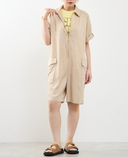 《接触冷感》フロントファスナーサロペット 詳細画像 ベージュ 1