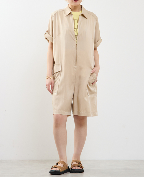 《接触冷感》フロントファスナーサロペット 詳細画像 ベージュ 2