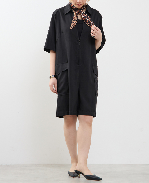 《接触冷感》フロントファスナーサロペット 詳細画像 ブラック 1