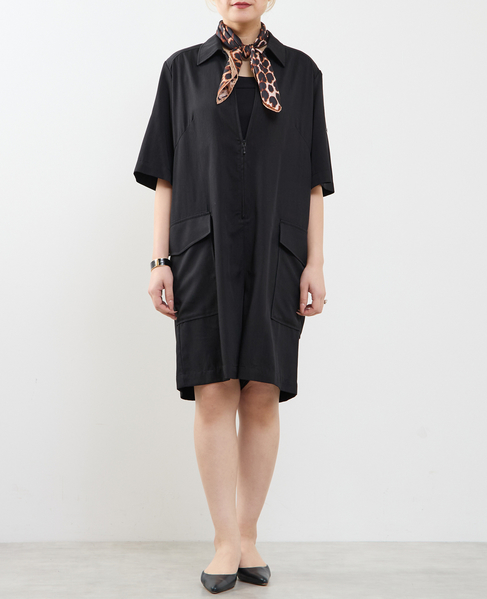 《接触冷感》フロントファスナーサロペット 詳細画像 ブラック 2