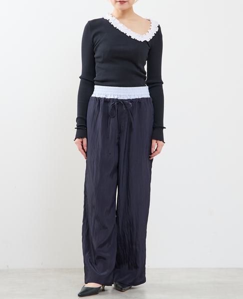 2枚穿いてる風イージーパンツ 詳細画像 ネイビー 5