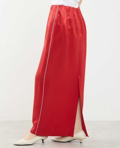上品な光沢感のIラインスカート 詳細画像 レッド 2