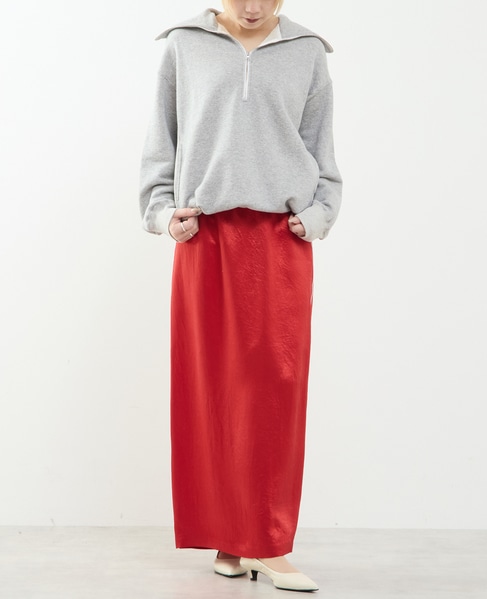 上品な光沢感のIラインスカート 詳細画像 レッド 6