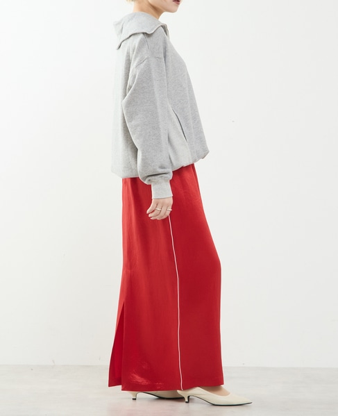 上品な光沢感のIラインスカート 詳細画像 レッド 9