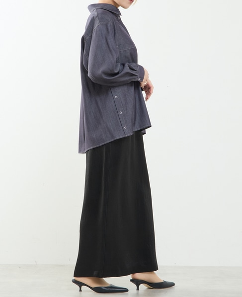 上品な光沢感のIラインスカート 詳細画像 ブラック 8