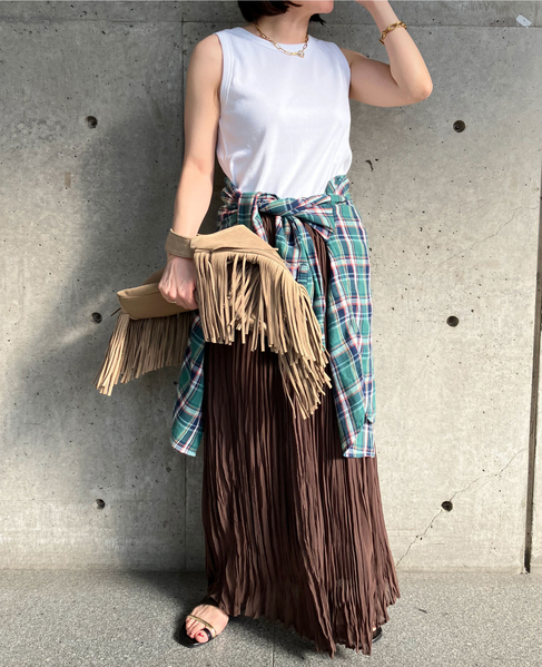 【A_/エース】ウエストゴムワッシャープリーツスカート 詳細画像 ブラウン 1