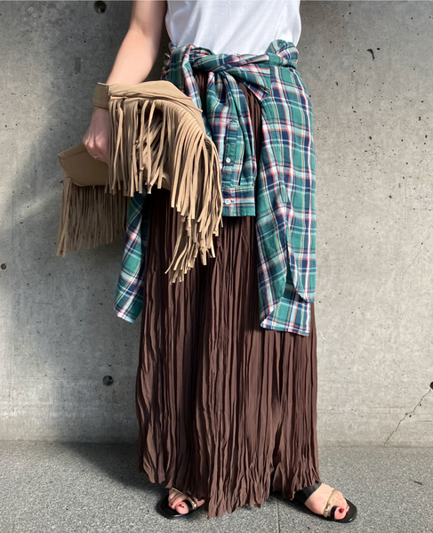 【A_/エース】ウエストゴムワッシャープリーツスカート 詳細画像 ブラウン 2