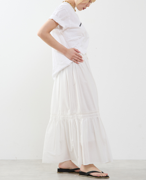 コットンボイル フレアティアードスカート 詳細画像 ホワイト 11