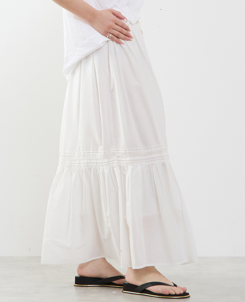コットンボイル フレアティアードスカート 詳細画像 ホワイト 2