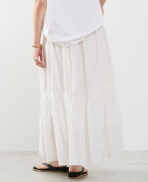 コットンボイル フレアティアードスカート 詳細画像 ホワイト 3