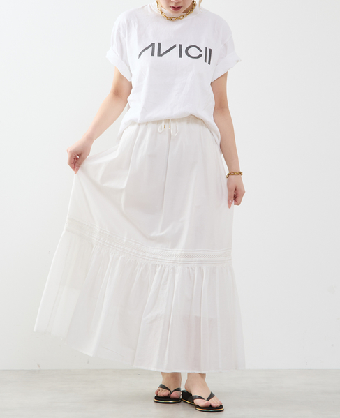 コットンボイル フレアティアードスカート 詳細画像 ホワイト 4