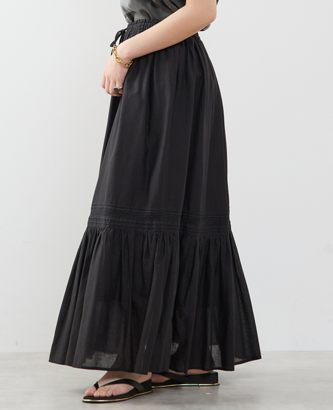 コットンボイル フレアティアードスカート 詳細画像 ブラック 2